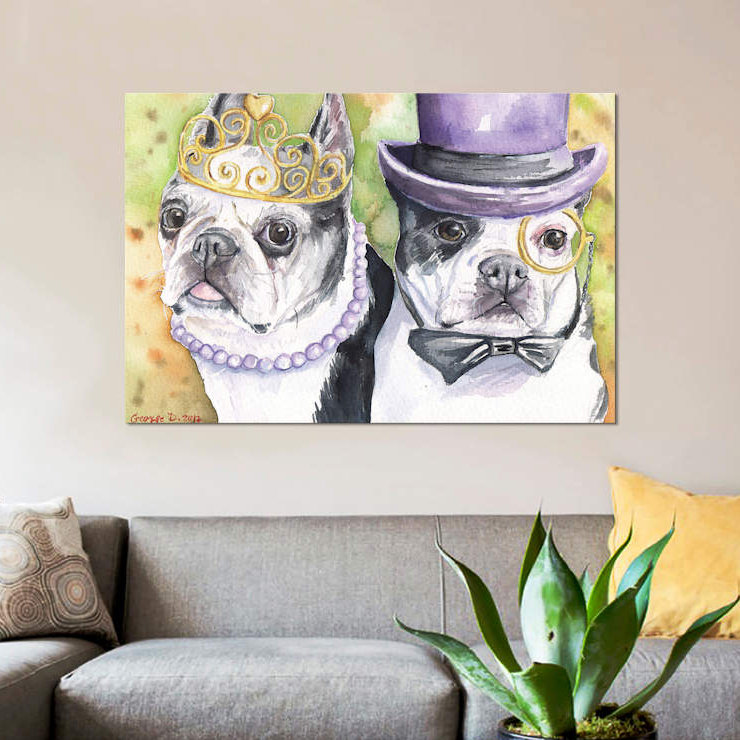 «Boston Terrier Family», reproduction sur toile, H 8 po x l 12 po x P 0,75 po, Toile tendue, Pas de tapis