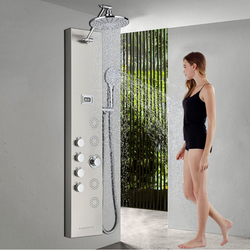 Panneau de douche 44 po avec pomme de douche fixe, Nickel brossé
