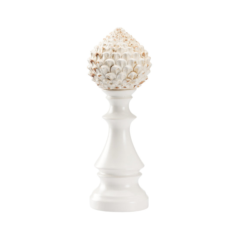 Fleuron artichaut, H 12,5 po x l 4,5 po x P 4,5 po, Blanc / glacis crème antique