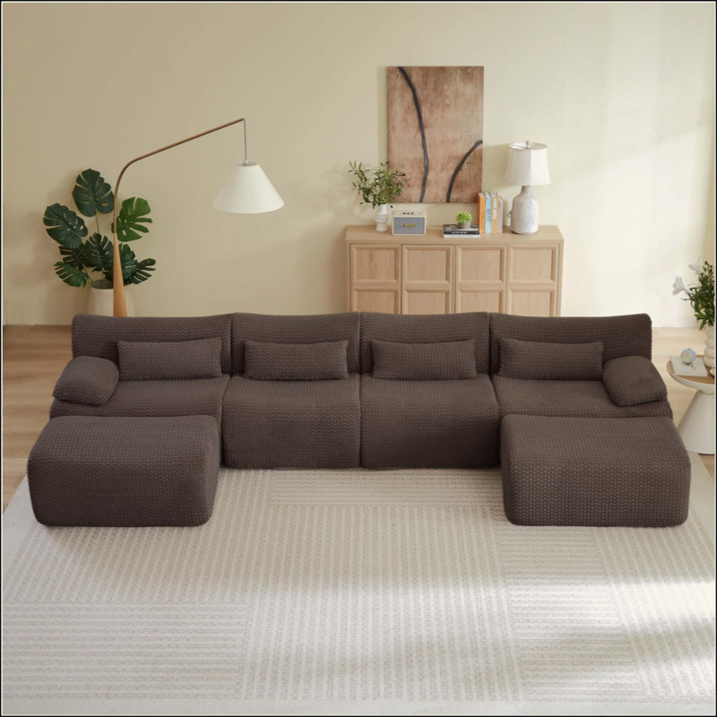 Canapés modulaires pour salon, canapé convertible en U avec repose-pieds, Brown Corduroy