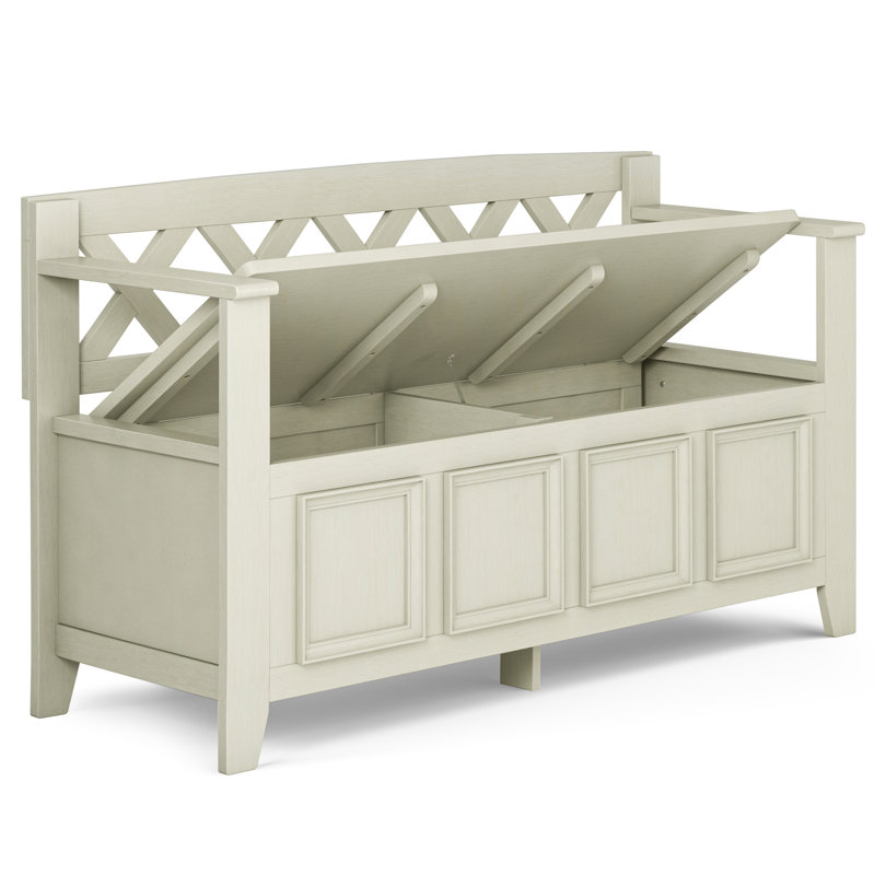 Amherst 48"W Solid Wood Entryway Storage Bench with Lift-Top Lid and Dual Compartments, Antique White