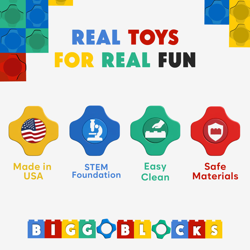 BiggoBlocks Jumbo Blocks, 36 PC Set with Wheels, for Kids Ages 4-8