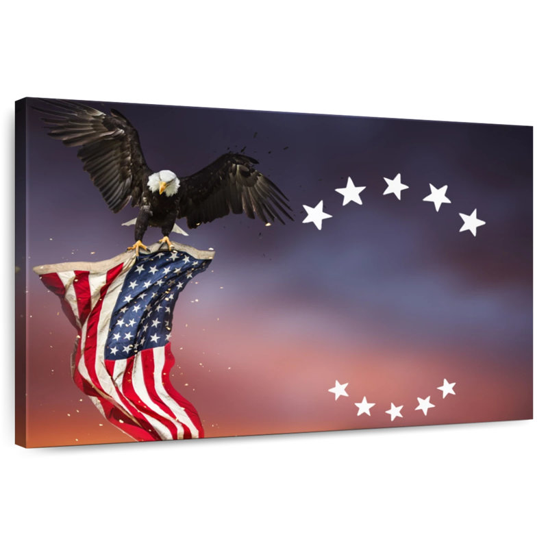 Brampt Bald Eagle With American Flag, 26" H x 39" W