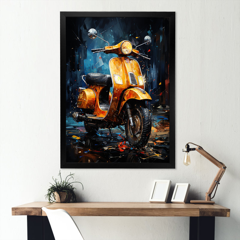 Scooter Serenity Nightly City sur impression sur toile, Cadre simple noir, H 32 po x l 24 po x P 1 po
