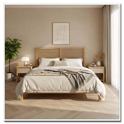 Base de lit en bois massif avec tête de lit