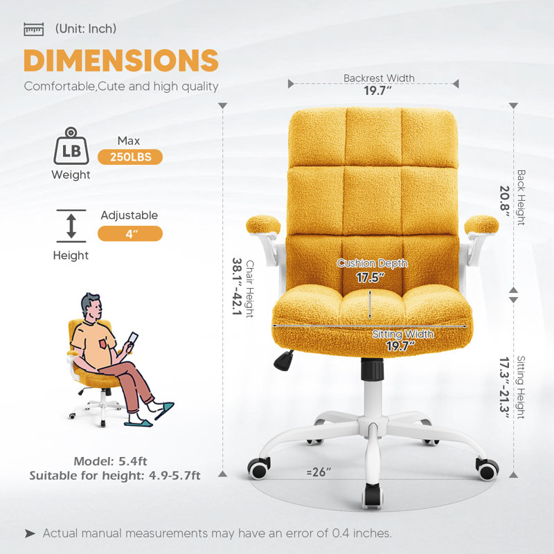 Ergonomic Executive Chair, Yellow, White, Teddy Fleece