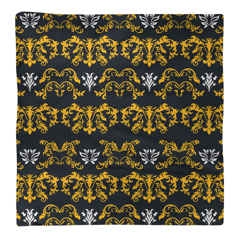 Damask Square Napkin, Gold/Black/White, Polyester, 22" W x 22" L
