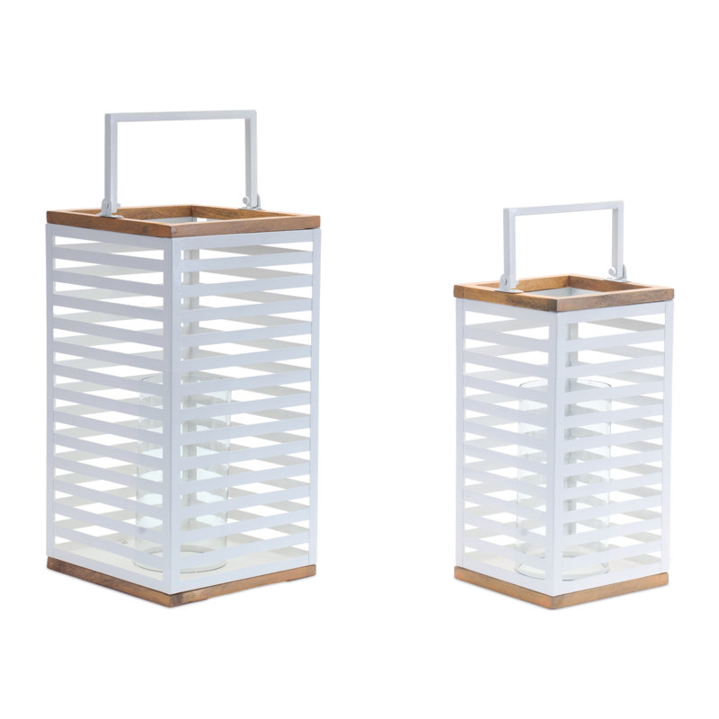 Lanterne en métal avec accents en bois naturel