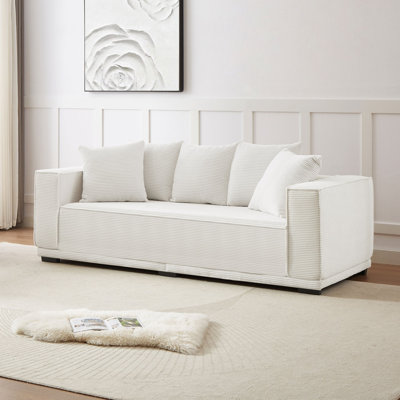 Modern Sofa 88.97'' Mid Century Upholstered Sofa With 5 Matching Toss Pillows, Including Bottom Frame,Comfy Couches
