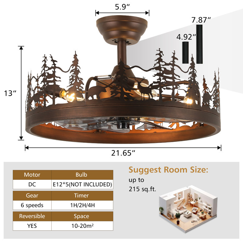 Ventilateur de plafond avec roues 21,65 "avec pales réversibles et télécommande, 21,65 po de largeur, Gris / bronze