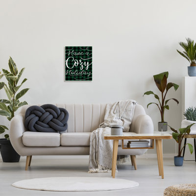 «Have A Cozy Holiday», art texturé à giclée surdimensionné à carreaux vert d'hiver par Daphne Polselli