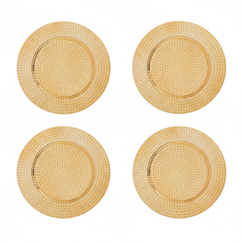 Set of Four 33cm Dia Gold Finish Hammered Charger Plates