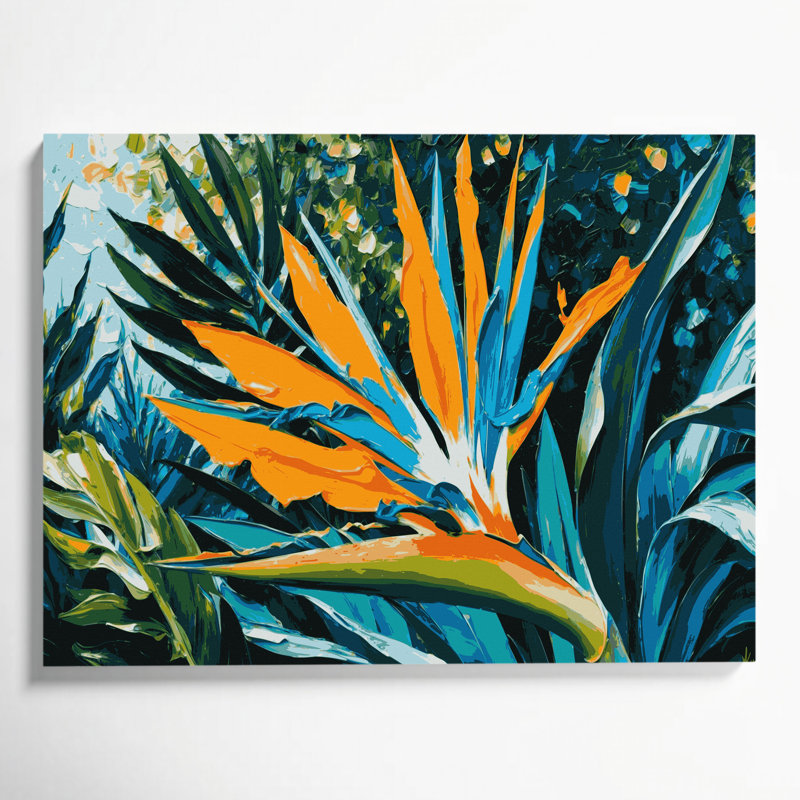«Hawaiian Bird of Paradise», art mural sur toile bleue, H 24 po x l 36 po
