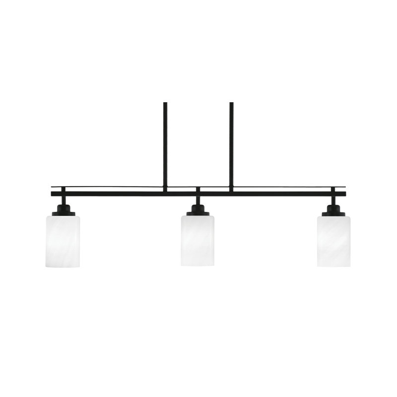 Odyssey 3 Light Island Light Shown In Matte Black Finish With 4" White Marble Glass