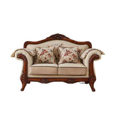 European Style Solid Wood Fabric Sofa Upholstered 64.9'' Loveseat