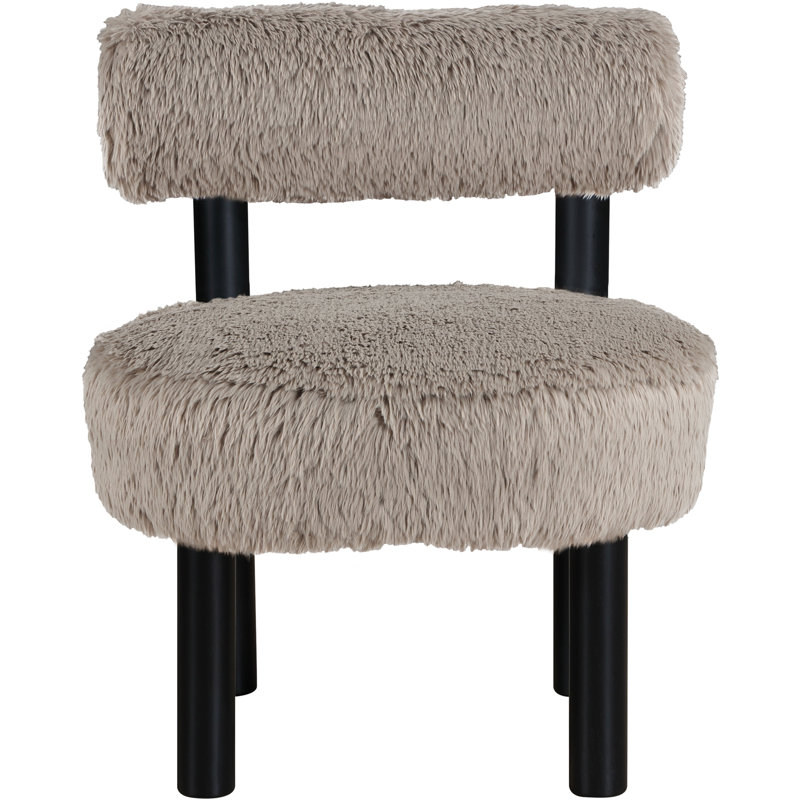 Ambre Vegan Shearling Fabric Upholstered Accent Chair, Beige Vegan Shearling Fabric, Black