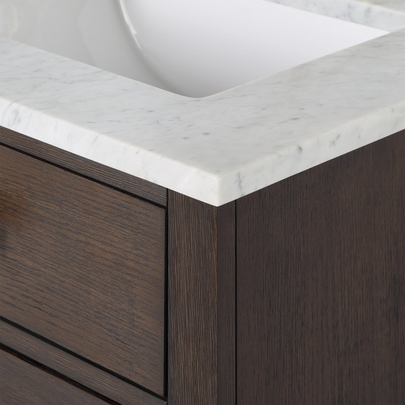 Chestnut 60" Carrara White Marble Countertop Bath Vanity with Mirror, Brown Oak