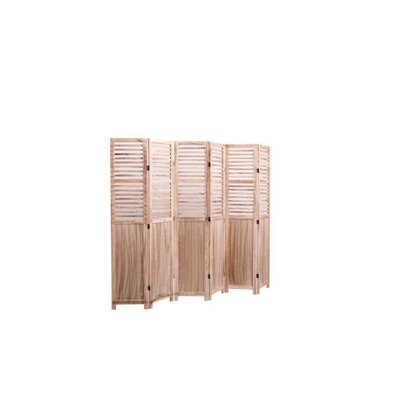 Paravent pliant en bois naturel à 6 panneaux, 210 cm (L) x 165 cm (H),
