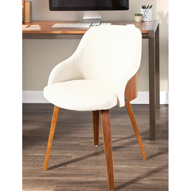 Chaise de salle à manger / d'appoint en bois de noyer et tissu crème