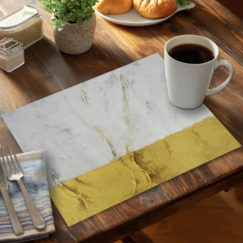Golden Shine Abstract Modern White Polyester Placemat | Home Decor