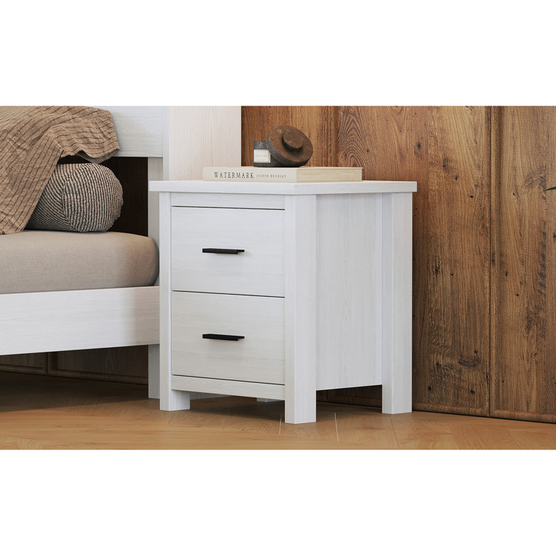 Table de chevet en bois rétro à deux tiroirs, simple et généreuse, grand espace de rangement, Blanc