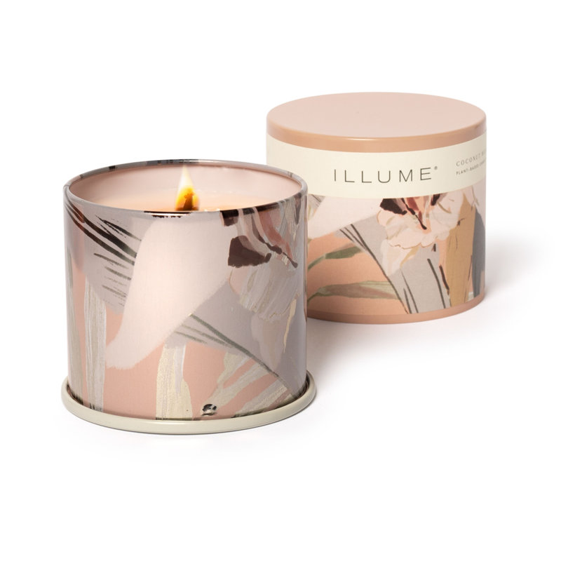 Coconut Milk Mango Scented Candle in Beige Floral Tin