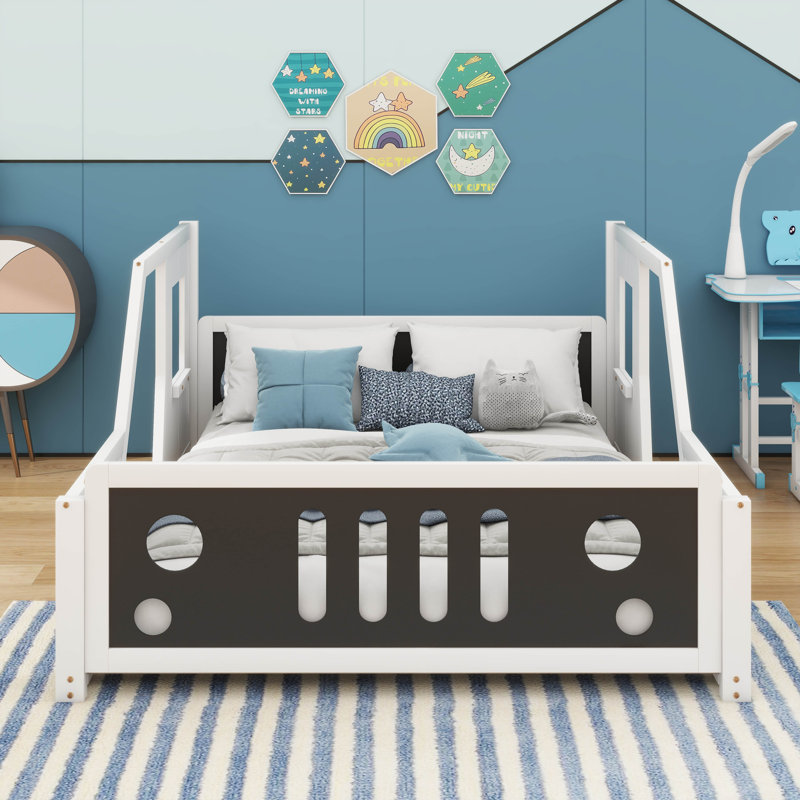 Lit plateforme double avec roulettes, Blanc