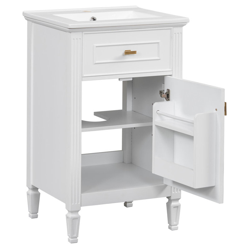 Armoire de salle de bain moderne et robuste avec beaucoup de rangement et lavabo, Blanc