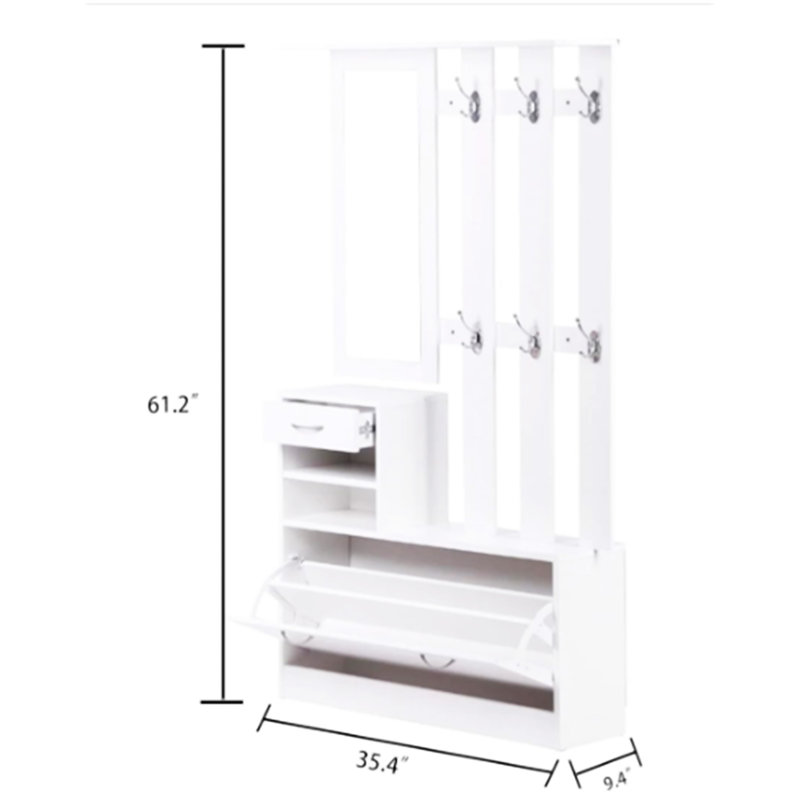 Armoire à combinaison avec armoire à chaussures + étagère suspendue + miroir, Blanc mat