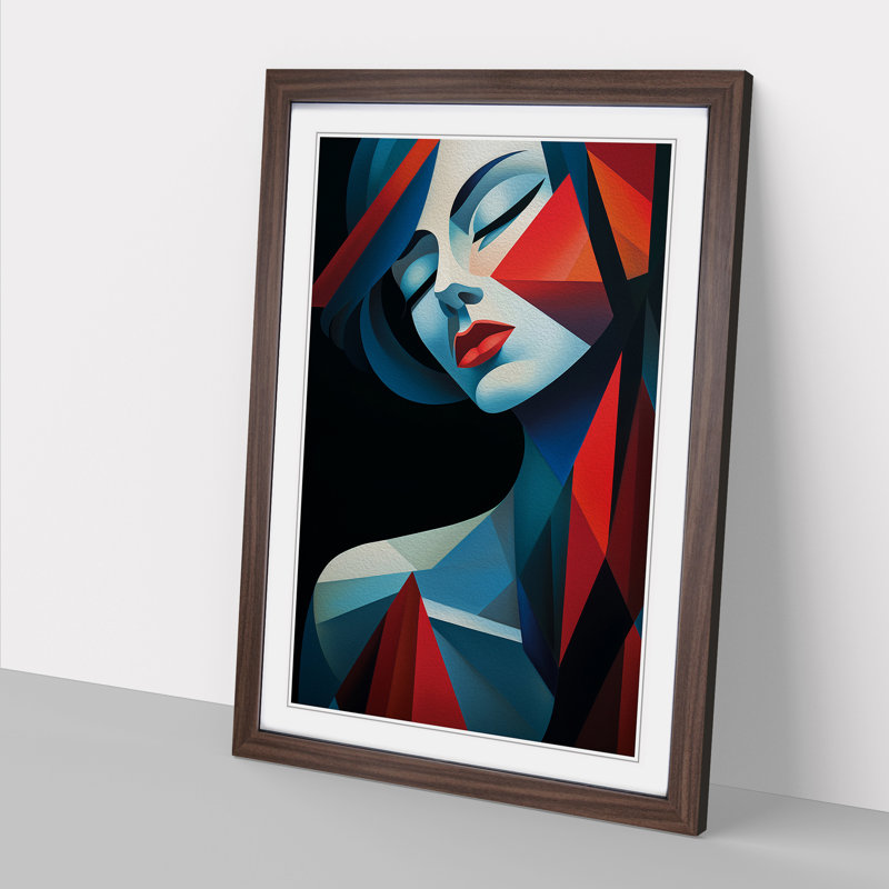 Art Deco Woman Cubism Art Framed Print, Walnut Framed, 46cm H x 34cm W