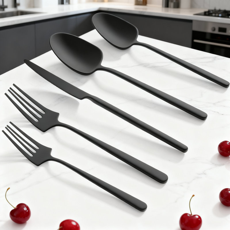 Ensemble de couverts 20 pièces en argent mat noir, service de couverts en acier inoxydable pour 4, ensemble de couverts de conception américaine moderne avec une fabrication durable allant au lave-vaisselle