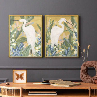 Floral Egret I-Premium Framed Print -Ready to Hang - No Nails Required - No Nails Required