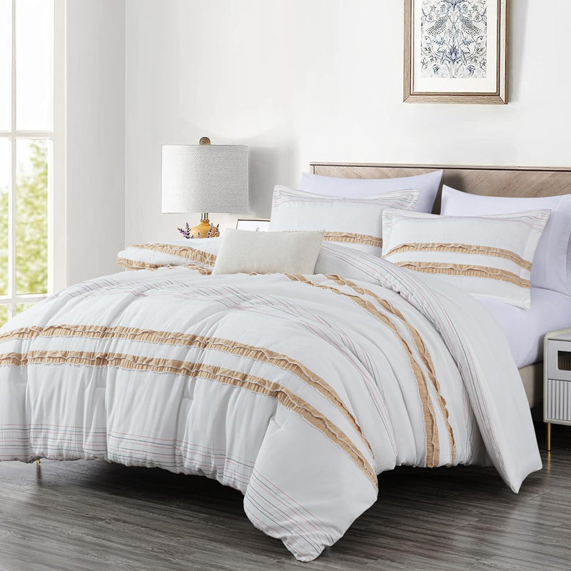 Boho Striped Soft Textured Clip Jacquard Comforter Set, KingComforter+2KingShams+2KingPillowcases