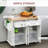 Kitchen Island On Wheels, White, With Drawers, Adjustable Shelves, And Rubberwood Counter - Space Utilization White Versatile Spice Rack, Towel Rack Robust Top For Various Needs