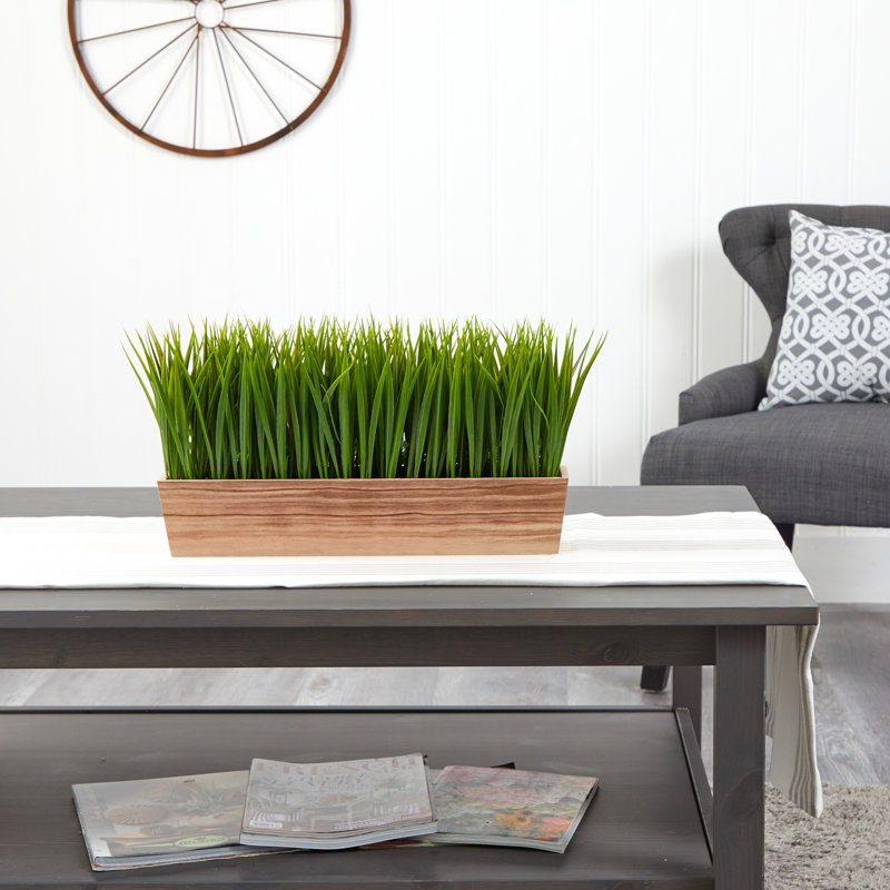 10'' Faux Grass in Wood Planter