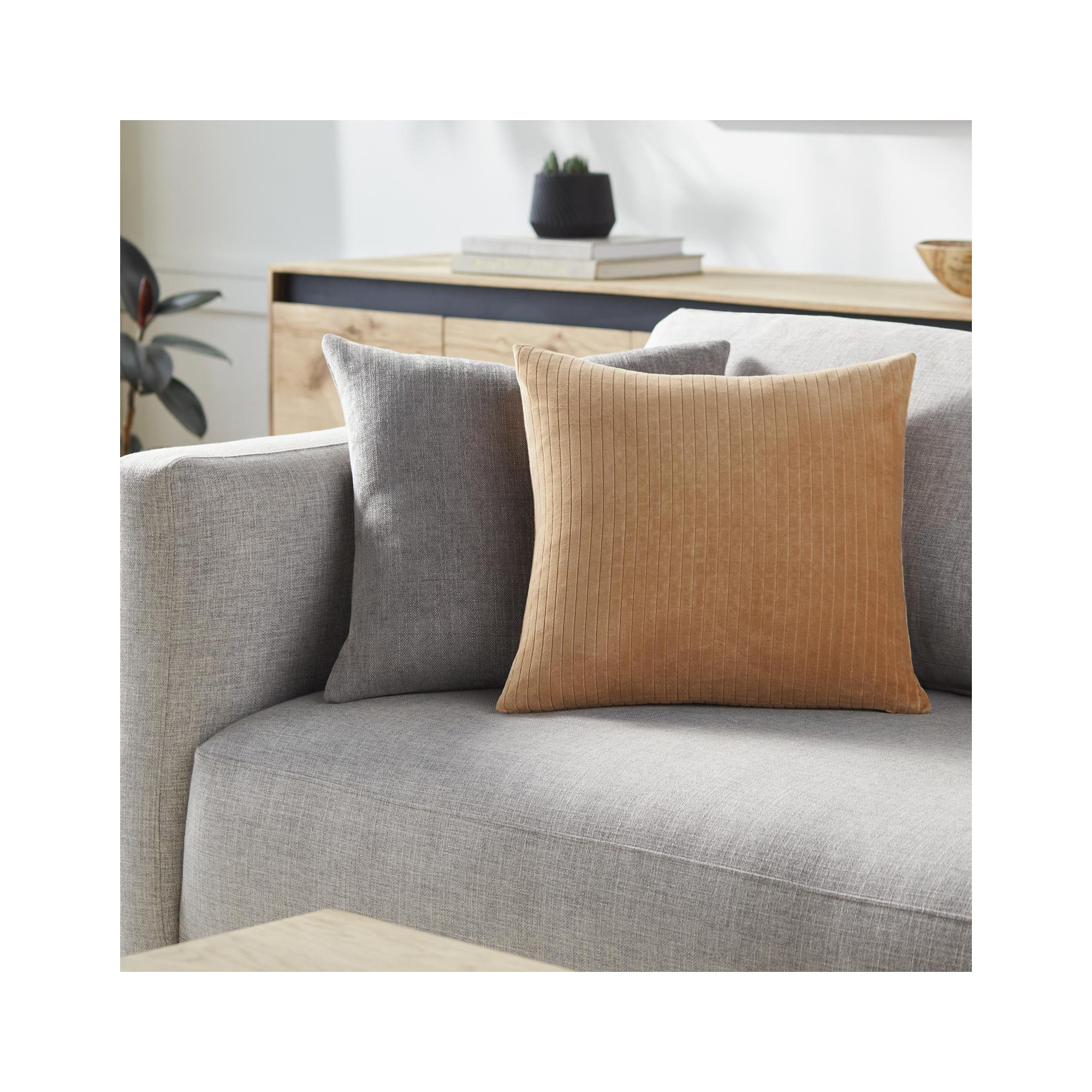 Cotton Throw Pillow, 22" x 22", Camel, Polyester/Polyfill