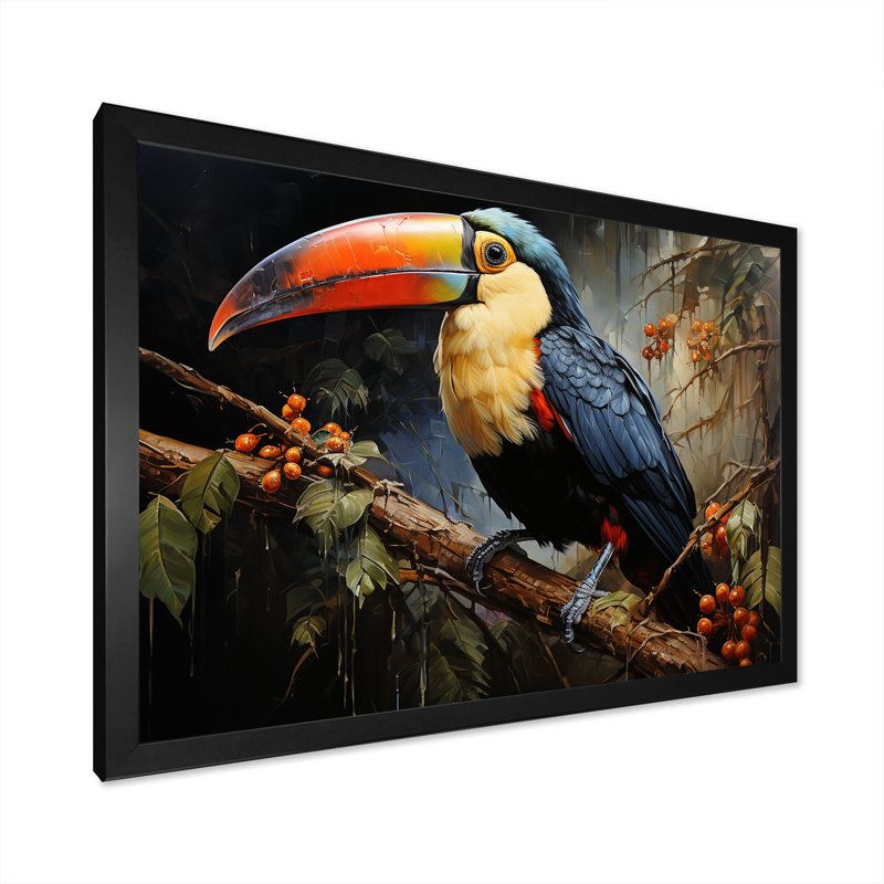 «Tropical Toucan Portrait II - Toucan Animal», art mural, Cadre d'angle fermé noir, H 16 po x l 32 po x P 1 po