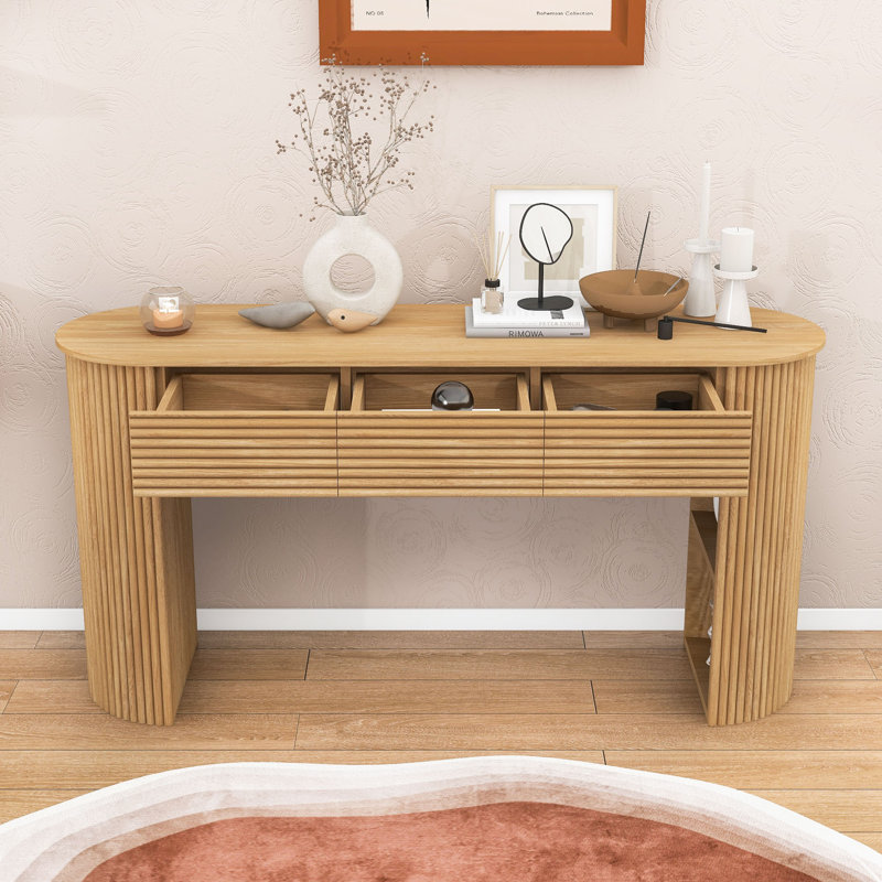 Elegant Entryway Console Table with Smart Storage Solutions, Natural
