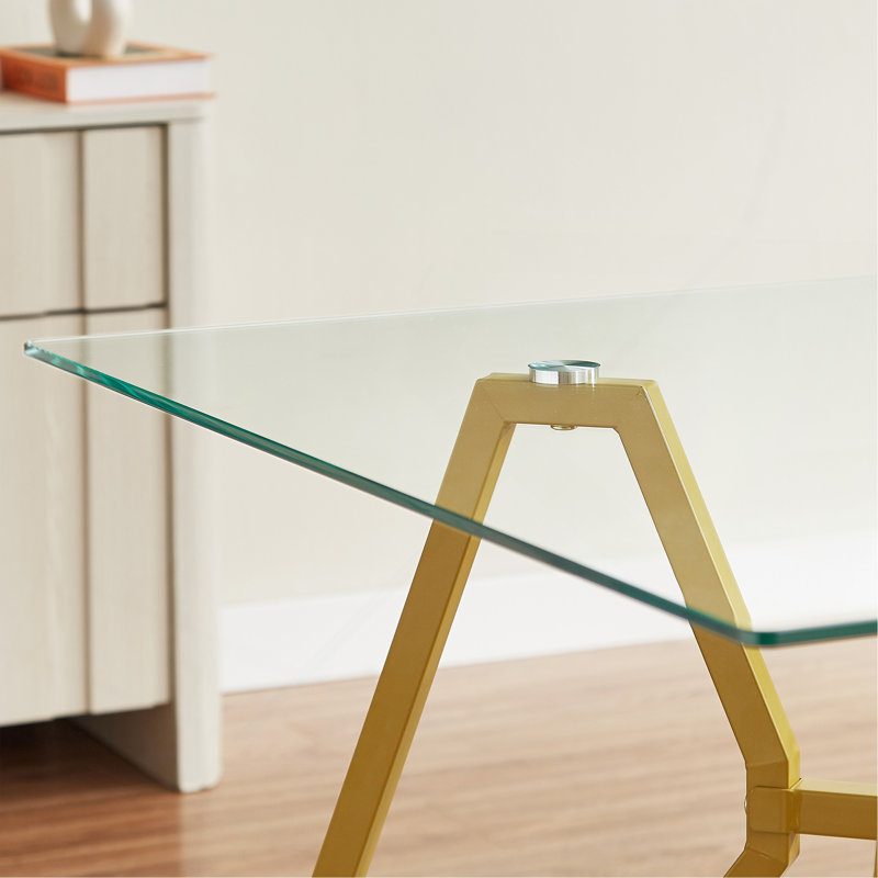 47.3-Inch Rectangular Glass Dining Table, Suitable For 1-6 People, Modern Style Home Kitchen Dining Table, Equipped With Sturdy Metal Table Legs,Suitable For Dining Room,Living Rooms, Offices, Gold