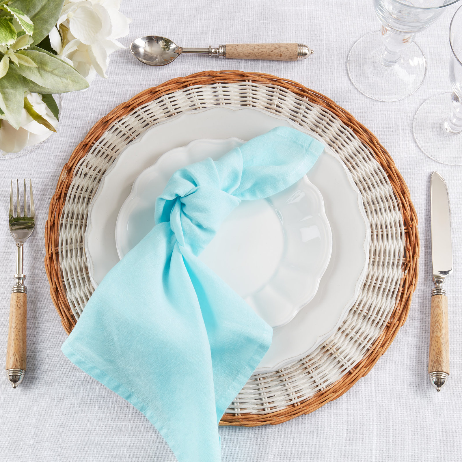 Caliban Reversible Linen Napkin, Aqua