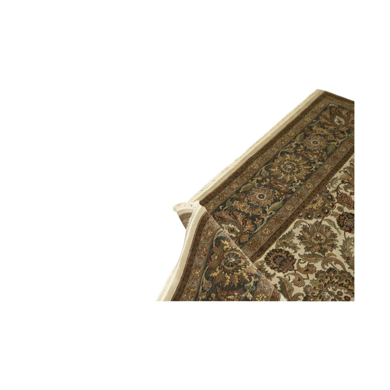 Tapis oriental ivoire / vert en laine noué à la main Lamani