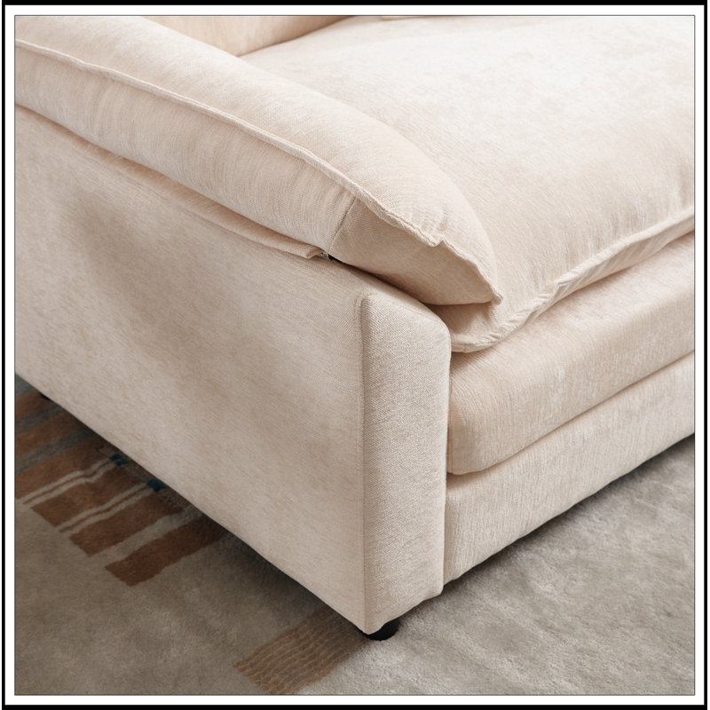 Modern Upholstered Armchair with Ottoman, Beige