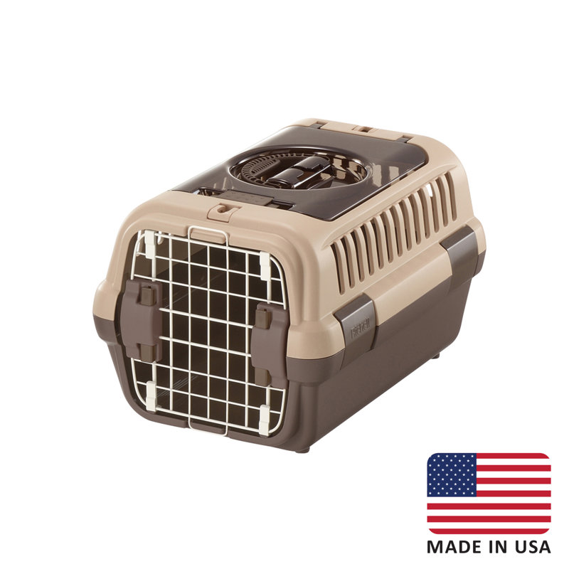 Small Brown Double Door Pet Carrier with Clear Top