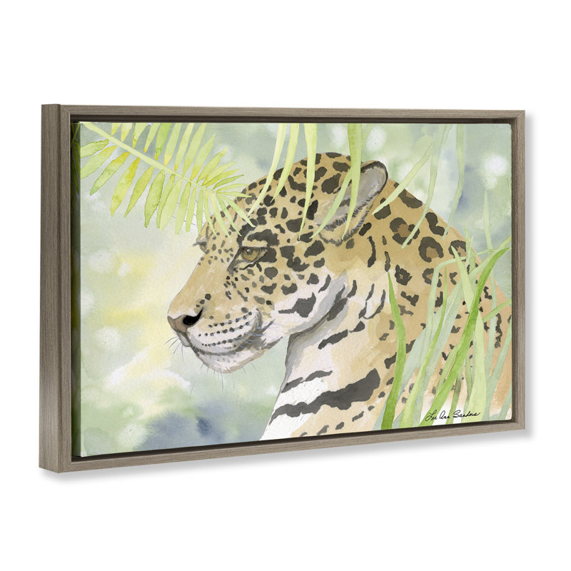 "Leopard In The Jungle", art mural sur toile flottante, par Lee Ann Sanders, Cadre flottant orme Montalcino