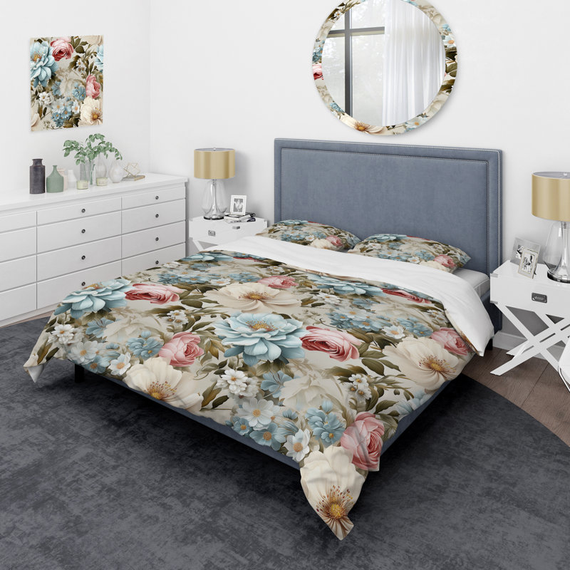 Ensemble de housse de couette Antique Pastels Boho Accents II - Floral, Housse de couette pour très grand lit et 2 très