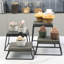 Burnt Wood and Black Metal Industrial Pipe 2-Tier Cupcake Holder Display  Rack Stand