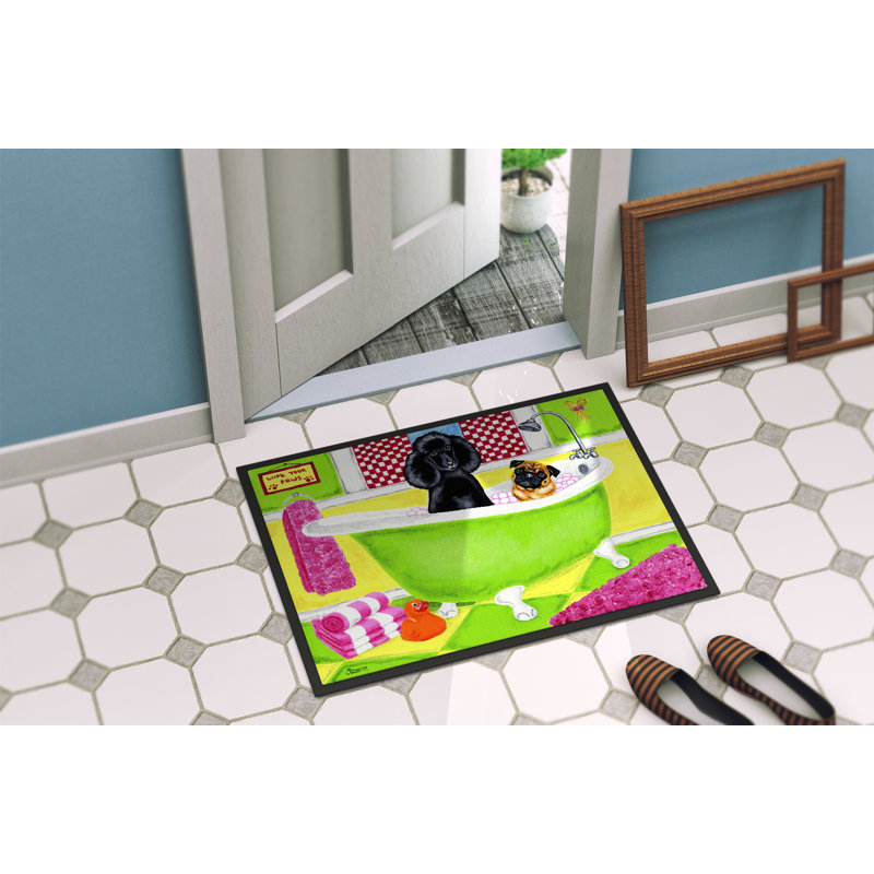 Tapis de porte pour l’extérieur antidérapant à deux avec caniche et carlin, Rectangle 1 pi 6 po x 2 pi 3 po