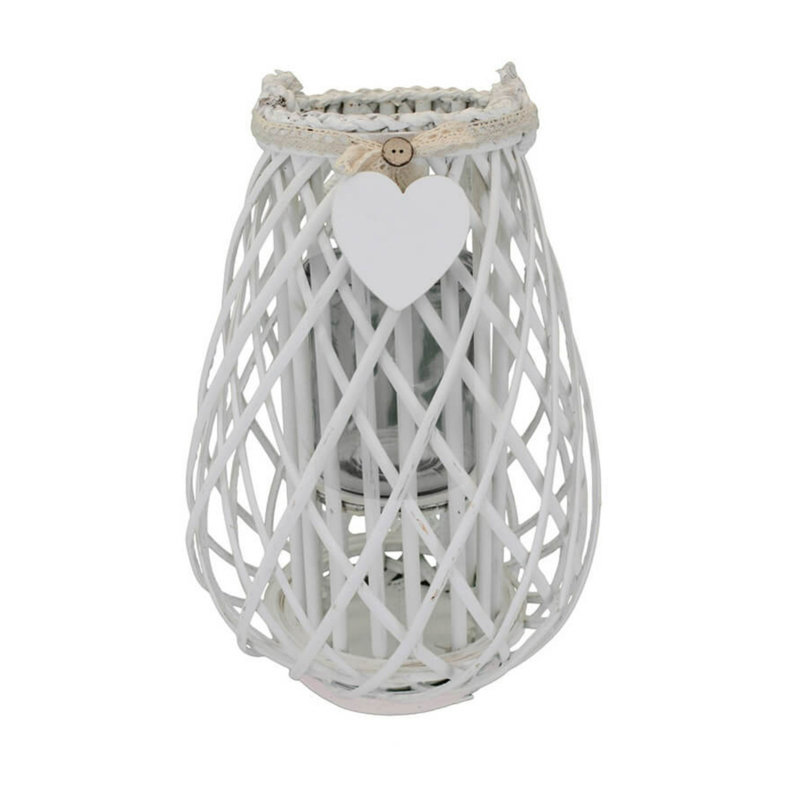 Glass Tabletop Lantern, White, 31cm H x 23cm W x 23cm D