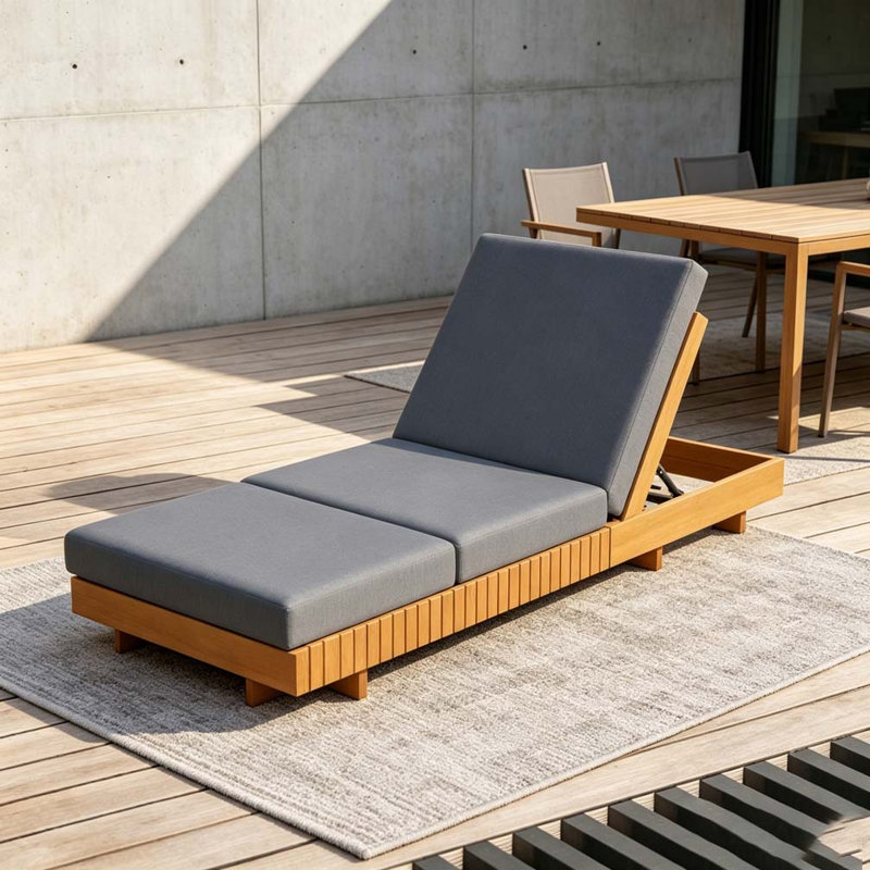 Méridienne en bois massif, Copper,Teak+TRIPLE FOLDS