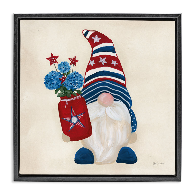 American Gnome with Flowers Floater Canvas Wall Art by Yvette St. Amant, H 25 po x l 25 po, Cadre flottant noir de jais